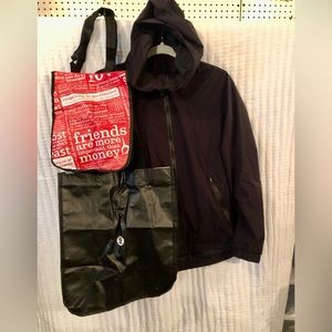Lululemon Rise & Shine Size 8 Blk Rain Jkt + BONUS 2 Lululemon Bags